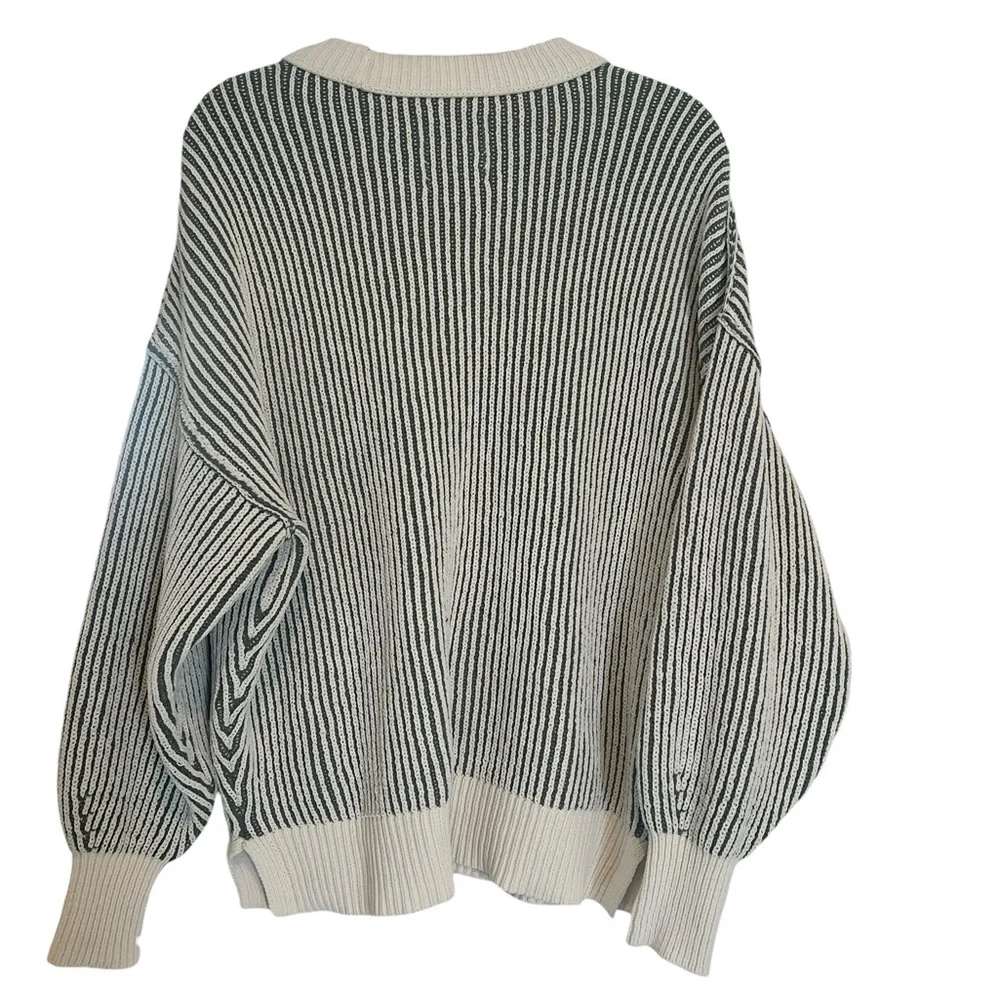 Aerie Beyond Chenille Oversized Sweater Green and Cream Striped Pattern- Size S - Picture 3 of 6